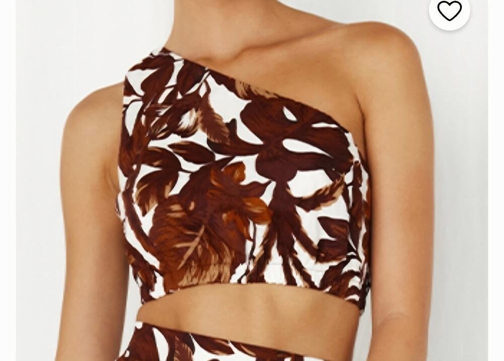 Seven Wonders One Shoulder Crop Top Brown Tropical, Boho, Floral Size XS US 2